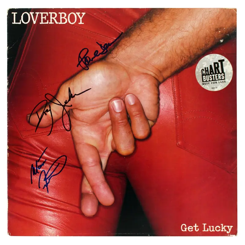 Loverboy (3) Dean, Johnson & Frenette Signed Get Lucky Album Cover BAS #AB77891