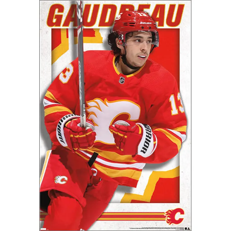 Johnny Gaudreau "Blazing" Calgary Flames NHL Action Wall Poster - Costacos Sports