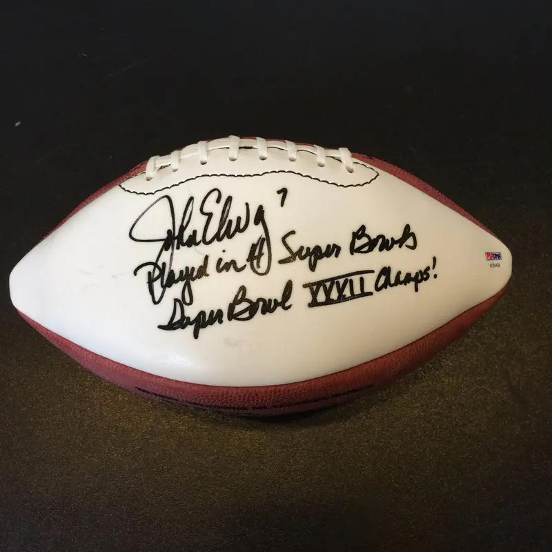 John Elway Played In 4 Super Bowls Signed Heavily Inscribed Football PSA DNA COA