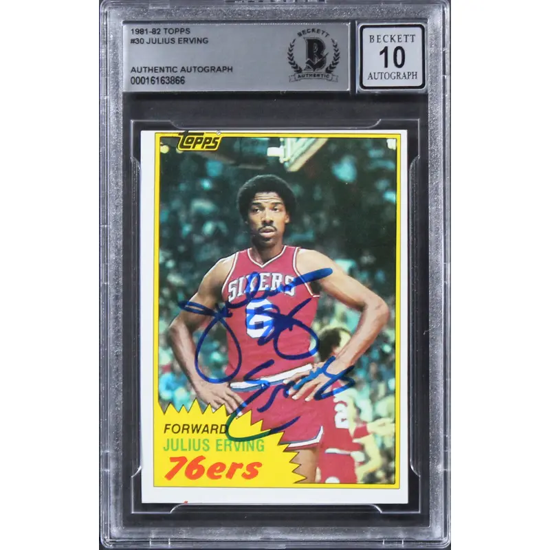 76ers Julius "Dr. J." Erving Signed 1981 Topps #30 Card Auto 10! BAS Slabbed 2