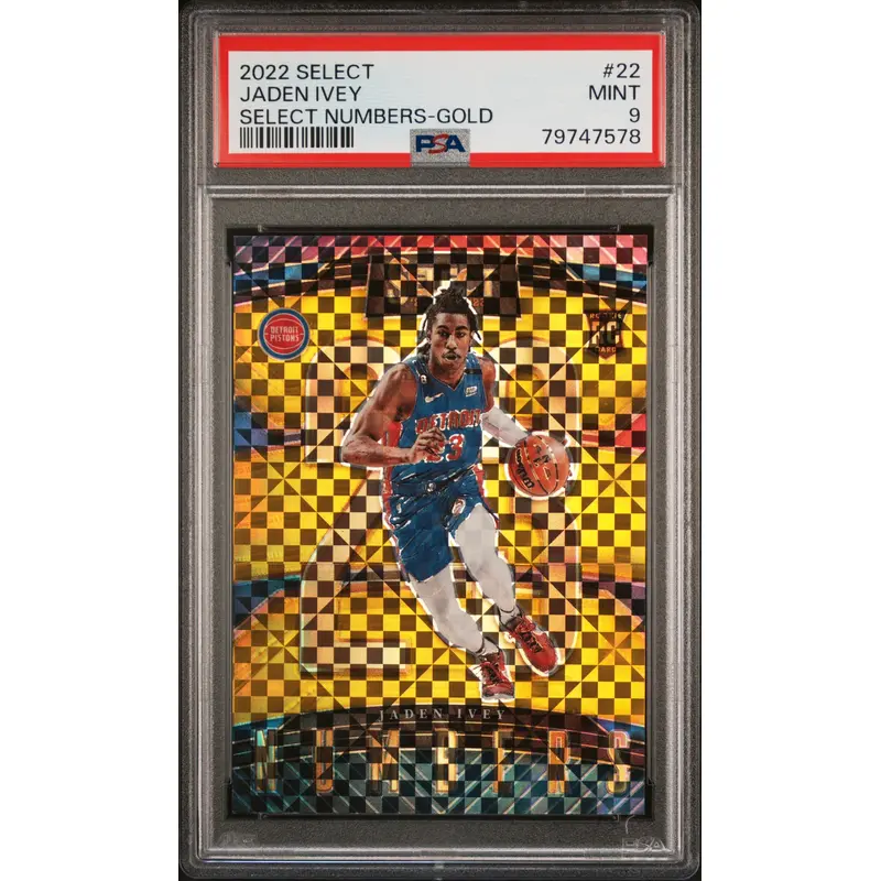 Jaden Ivey 2022 Panini Select Numbers Gold Prizm #2/10 PSA 9 Mint