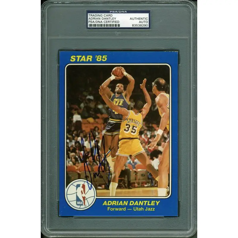 Jazz Adrian Dantley Authentic Signed Card 5X7 Star '85 Blue PSA/DNA Slabbed