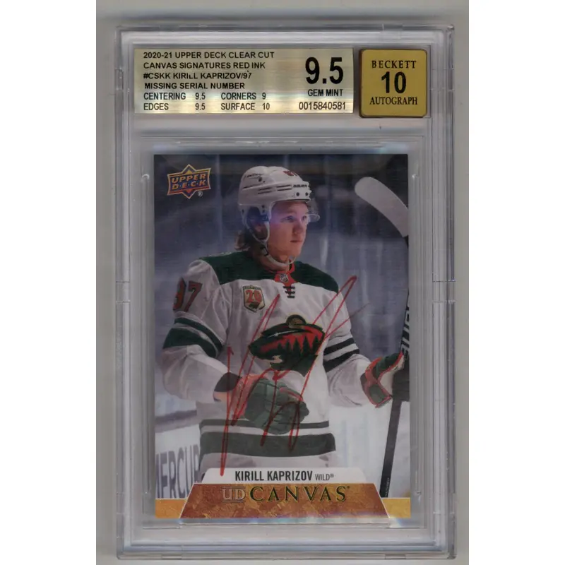 Kirill Kapizov 2020-21 Upper Deck Clear Cut Red Ink Auto BGS 9.5 Gem Mint
