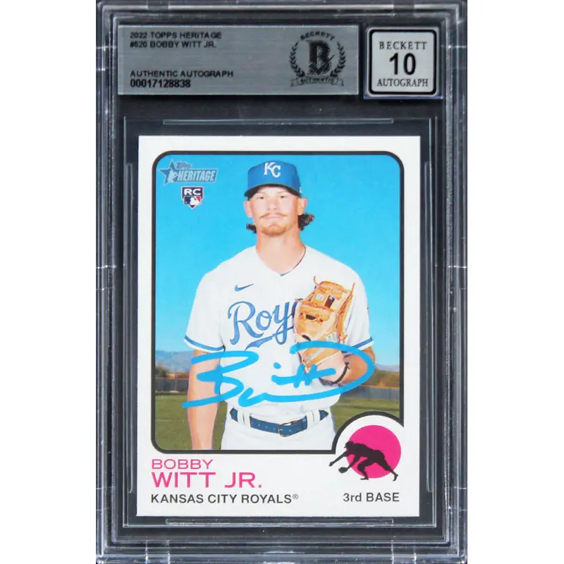 Royals Bobby Witt Jr. Signed 2022 Topps Heritage #520 RC Card Auto 10! BAS Slab