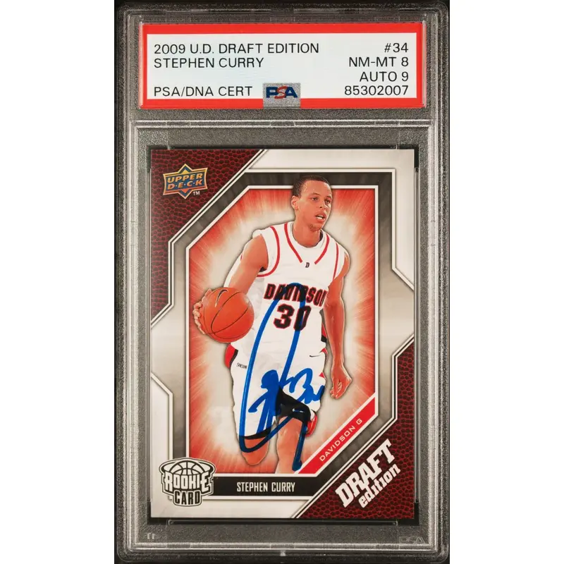 2009 UD Draft Edition #34 Stephen Curry Signed Card PSA 8 AUTO 9 PSA Slabbed Warriors