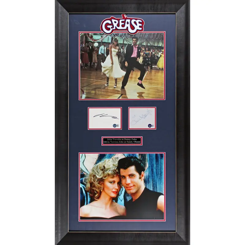 John Travolta & Olivia Newton John Grease Authentic Signed Framed Display BAS 1