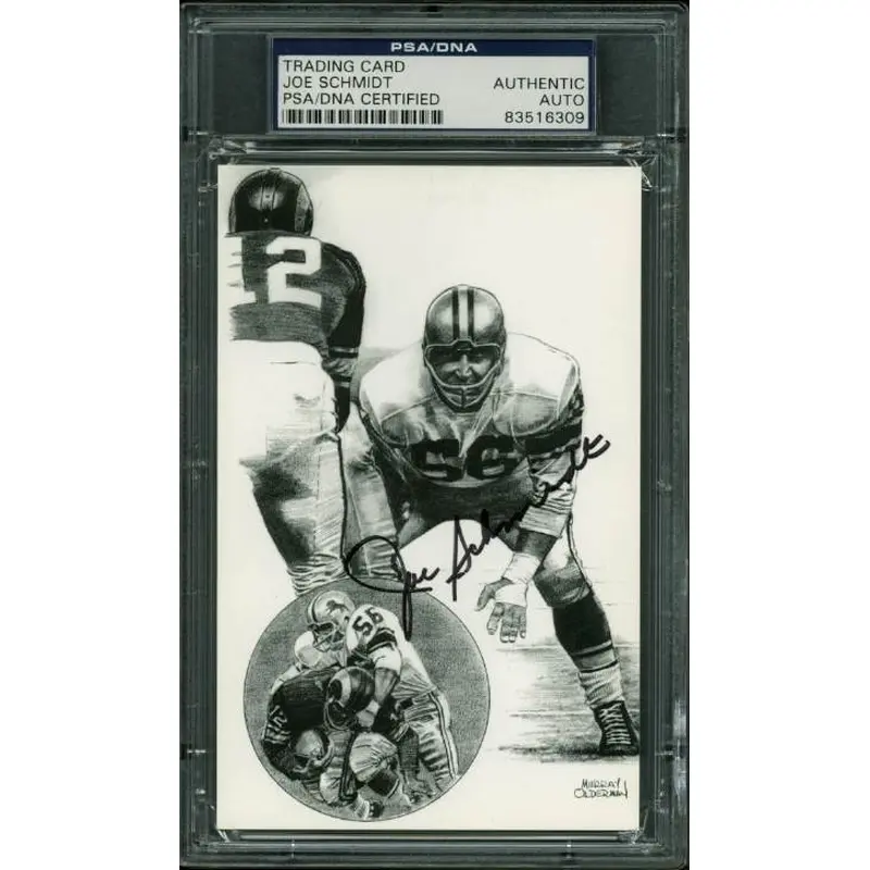 Lions Joe Schmidt Authentic Signed 3.5X5.5 Trading Card PSA/DNA Slabbed