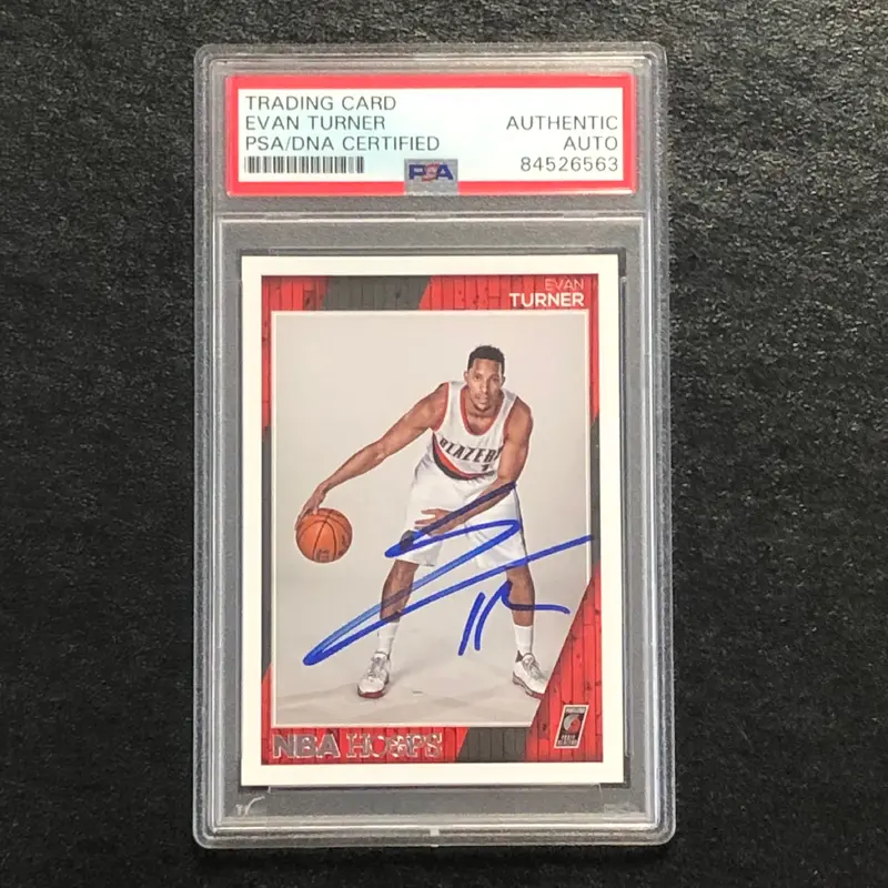 2016-17 NBA Hoops #27 Evan Turner Signed Card AUTO PSA Slabbed Trailblazers
