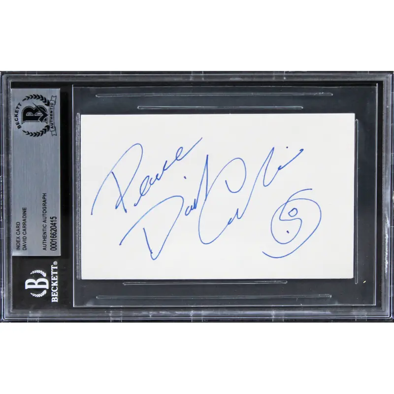 David Carradine Kill Bill Vol 2 "Peace" Signed 3x5 Index Card BAS Slabbed