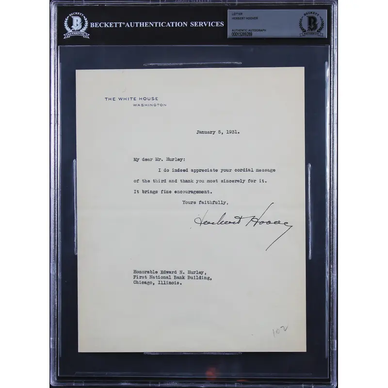 Herbert Hoover Signed 7x8.75 1931 Letter On White House Letterhead BAS Slabbed 1