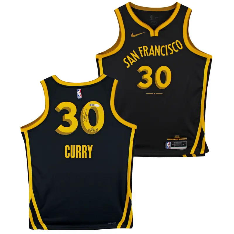 Warriors Stephen Curry "Night Night" Signed Black Nike 2023 City Ed. Jersey JSA