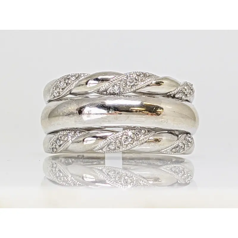 10K WHITE DIAMOND ROUND (18) 3-BAND SET 6.7 GRAMS