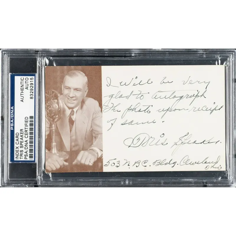 Tris Speaker Signed Autographed Index Card With His Address PSA DNA COA