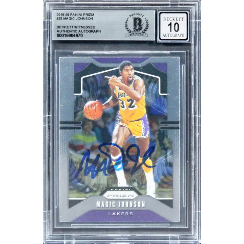 Lakers Magic Johnson Signed 2019 Panini Prizm #25 Card Auto 10! BAS Slabbed