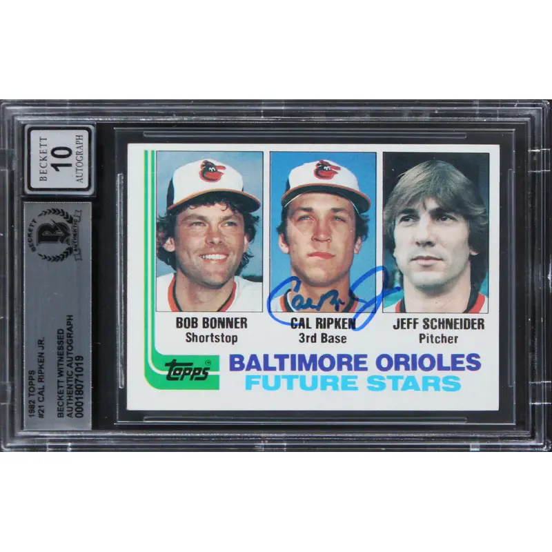 Orioles Cal Ripken Jr. Signed 1982 Topps #21 Rookie Card Auto 10! BAS Slabbed