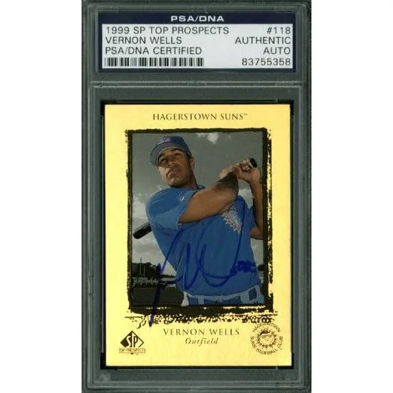 Blue Jays Vernon Wells Signed Card 1999 Sp Top Prospects Rc #118 PSA/DNA Slabbed