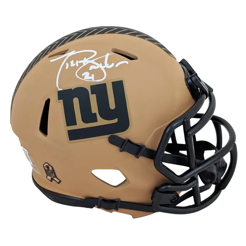 Giants Tiki Barber Signed Salute To Service II Speed Mini Helmet BAS Witnessed