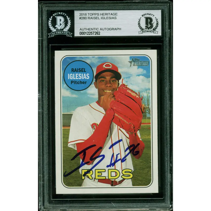 Reds Raisel Iglesias Authentic Signed 2018 Topps Heritage #280 Card BAS Slabbed