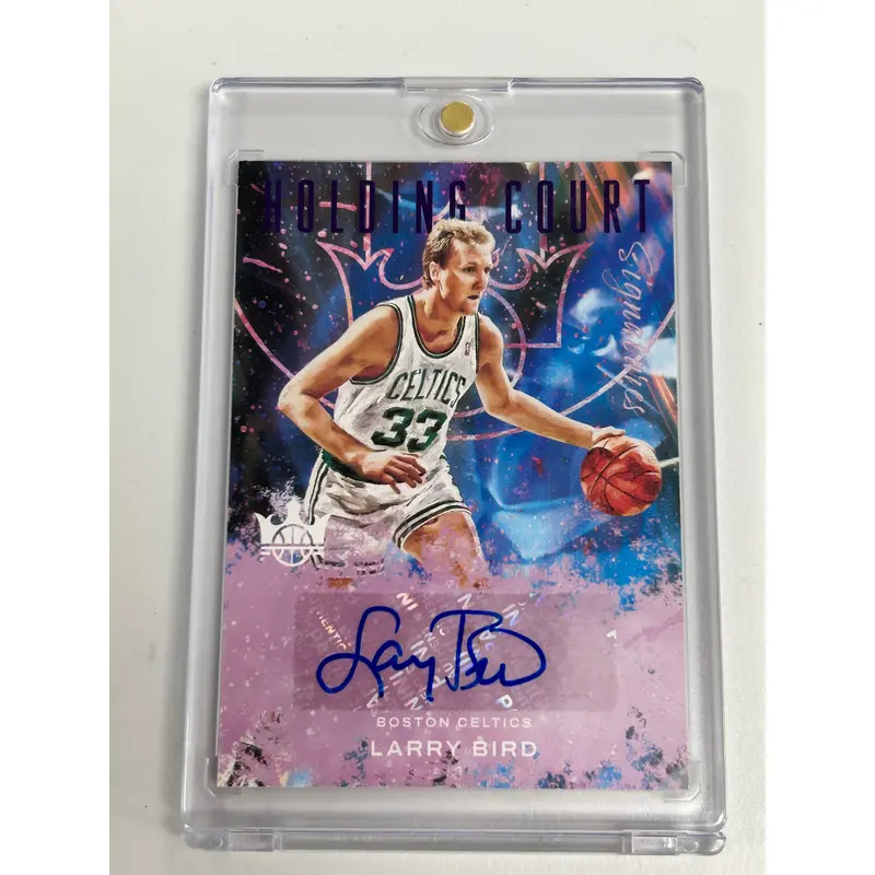 Larry Bird 2021 Panini Court Kings Holding Court Purple Auto #16/35