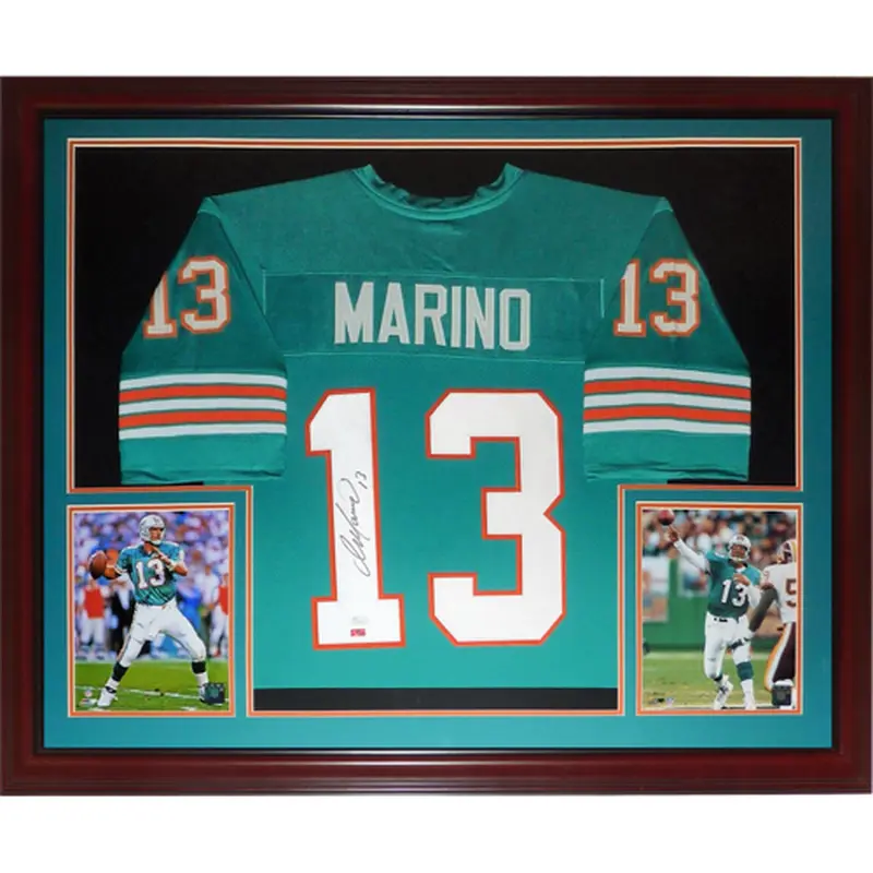 Dan Marino Autographed Miami Dolphins (Teal #13) Deluxe Framed Jersey - Marino Holo