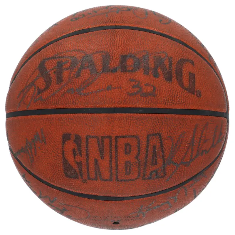 1996-97 Utah Jazz Team Signed Game Used Basketball Karl Malone Beckett COA