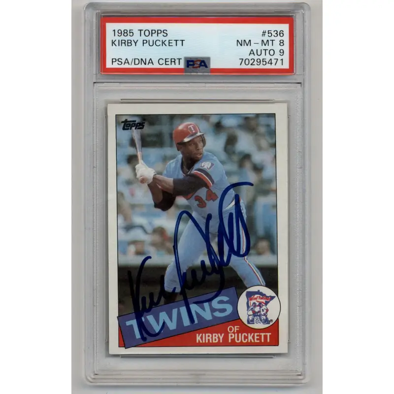 Kirby Puckett 1985 Topps Rookie #536 PSA 8 Certified Auto 9