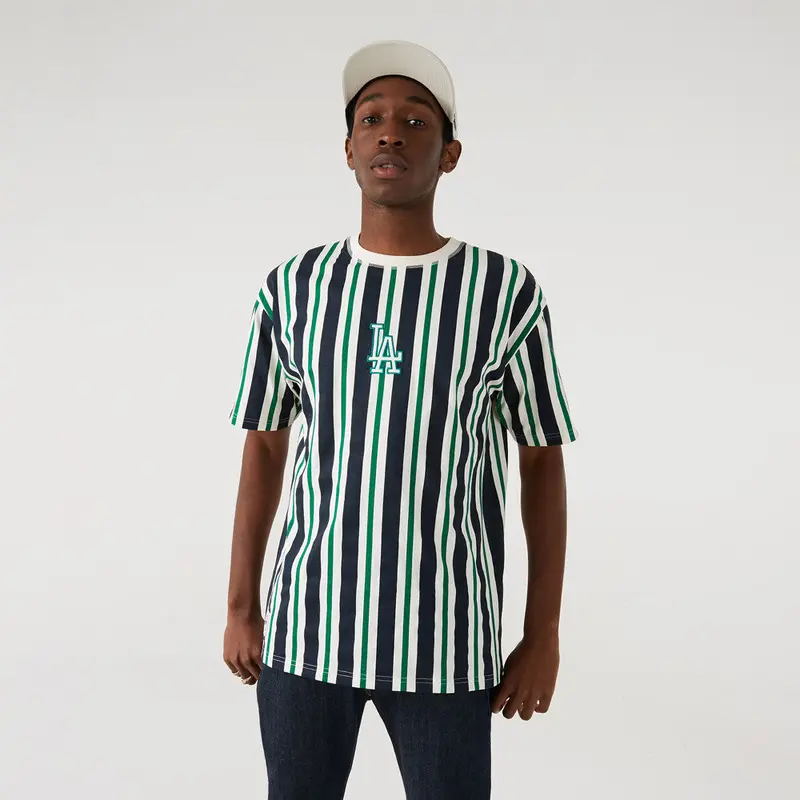 MLB Oversized Stripe Tee Los Angeles Dodgers - White/Navy/Green