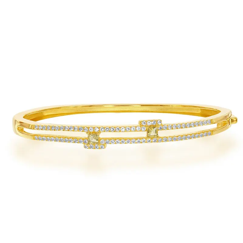 Sterling Silver Square Citrine .31 cttw with White Topaz .858 cttw Bangle - Gold Plated