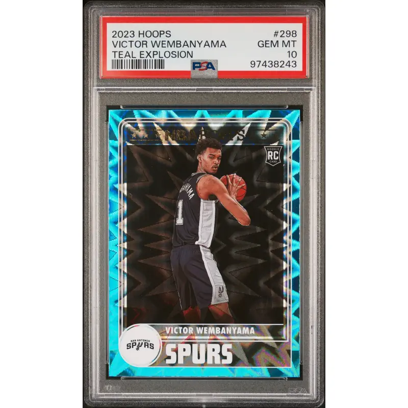 Victor Wembanyama 2023 Hoops Rookie #298 Teal Explosion PSA 10 Gem Mint