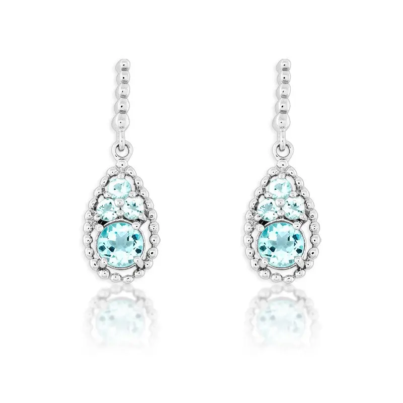 Sterling Silver Tearshaped Cluster of Round Blue Topaz Earrings