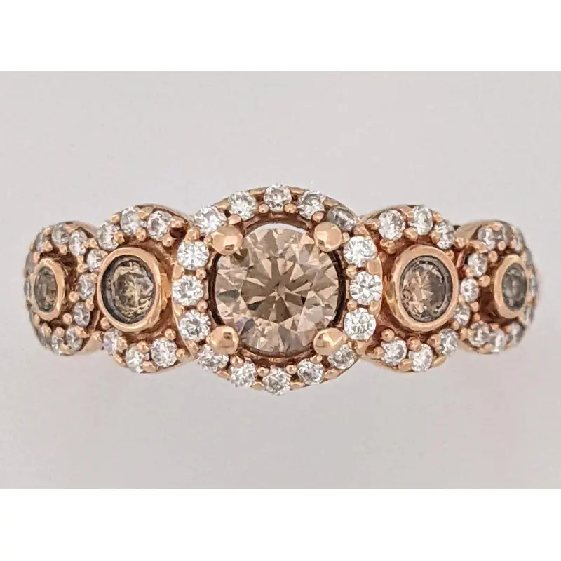 14K ROSE 1.02 CARAT TOTAL WEIGHT SI2 H (52) BROWN (5) ESTATE DIAMOND RING 3.4 GRAMS