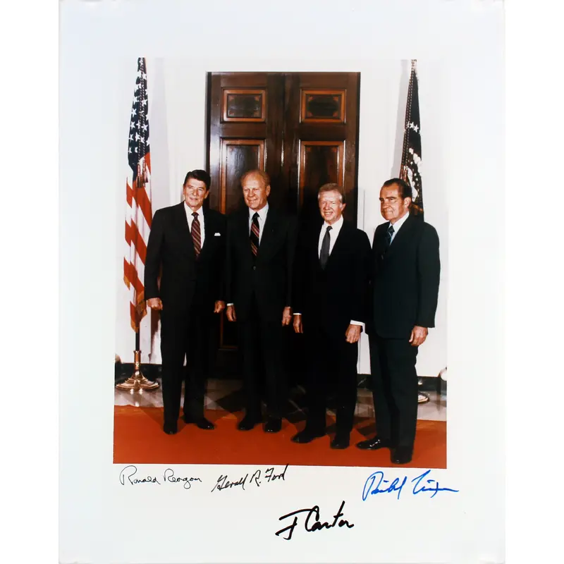 (4) Presidents Reagan, Ford, Nixon & Carter Signed 11x14 Photo PSA & BAS LOAs