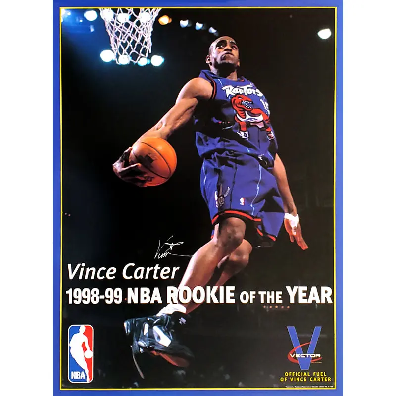 Vince Carter "Signature Rookie" Toronto Raptors NBA Basketball Poster - Kellogg 1999