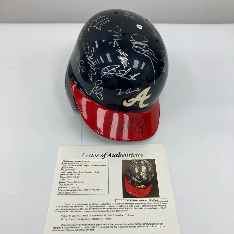 1995 - 1996 Atlanta Braves Team Signed Authentic Atlanta Braves Helmet JSA COA