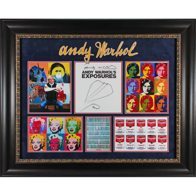 Andy Warhol Authentic Signed Framed Display w/ Hand Drawn Sketch BAS #AB76493