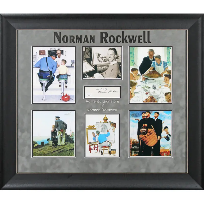 Norman Rockwell "Cordially" Signed & Framed 1.5x5 Cut Signature JSA #XX91899