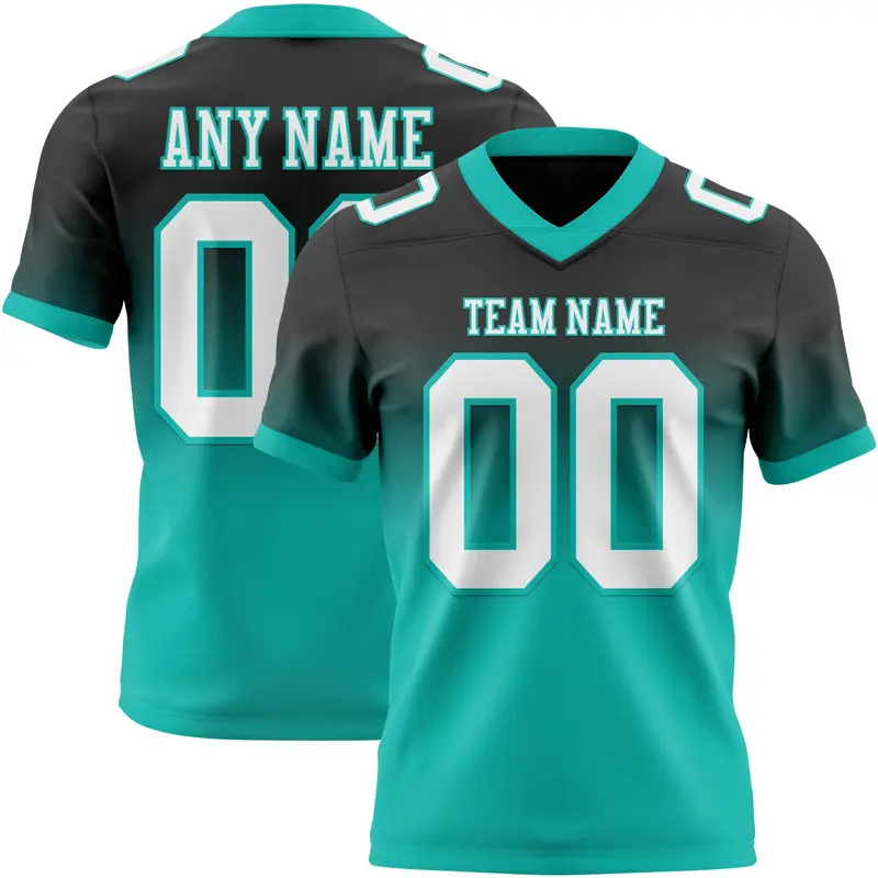 Custom Black White-Aqua Mesh Authentic Fade Fashion Football Jersey