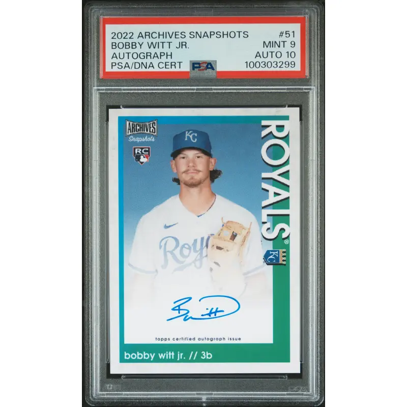 Bobby Witt Jr. 2022 Topps Archives Snapshots Rookie Auto PSA 9 Auto 10