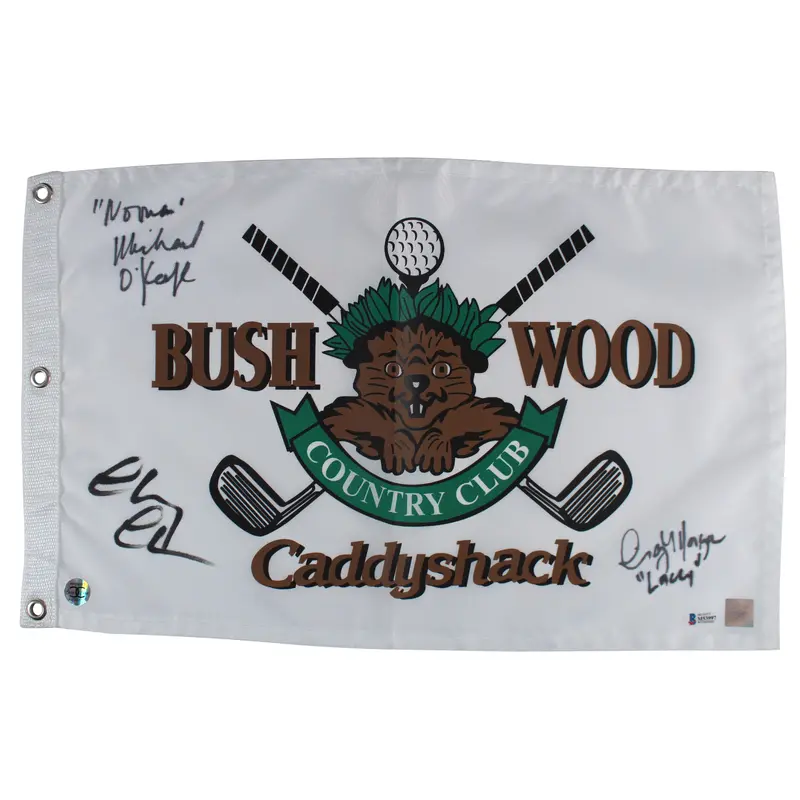 Caddyshack (3) Chase, Morgan & O'Keefe Signed Bushwood CC Flag BAS Wit #M53997