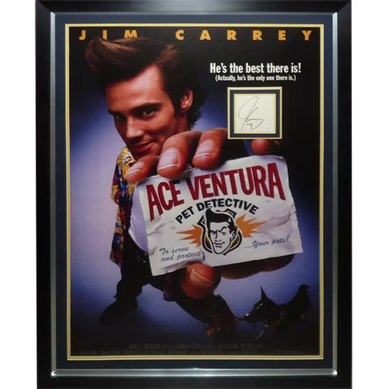 Ace Ventura Full-Size Movie Poster Deluxe Framed with Jim Carrey Autograph - JSA
