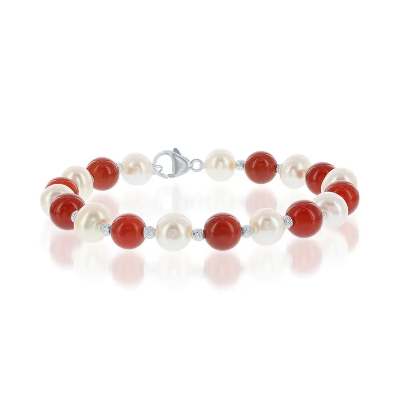 Sterling Silver FWP and Carnelian Alternating Bracelet