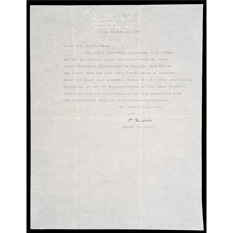 Albert Einstein Authentic Signed 8.5x11 1955 Typed Letter PSA/DNA #AH02836