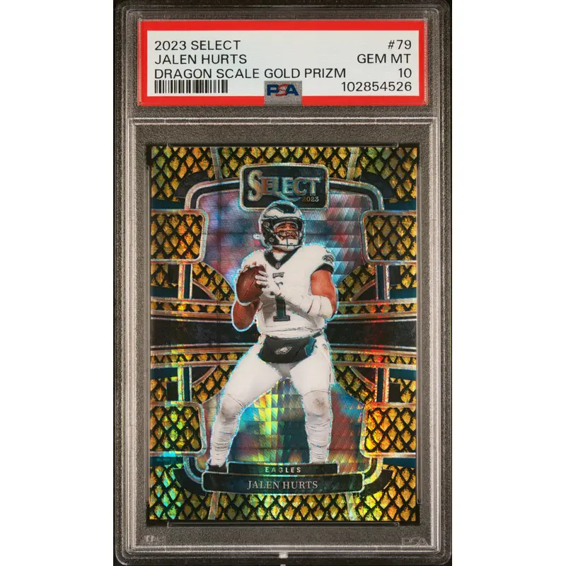Jalen Hurts 2023 Panini Select #79 Gold Dragon Scale #10/10 PSA 10 Gem Mint