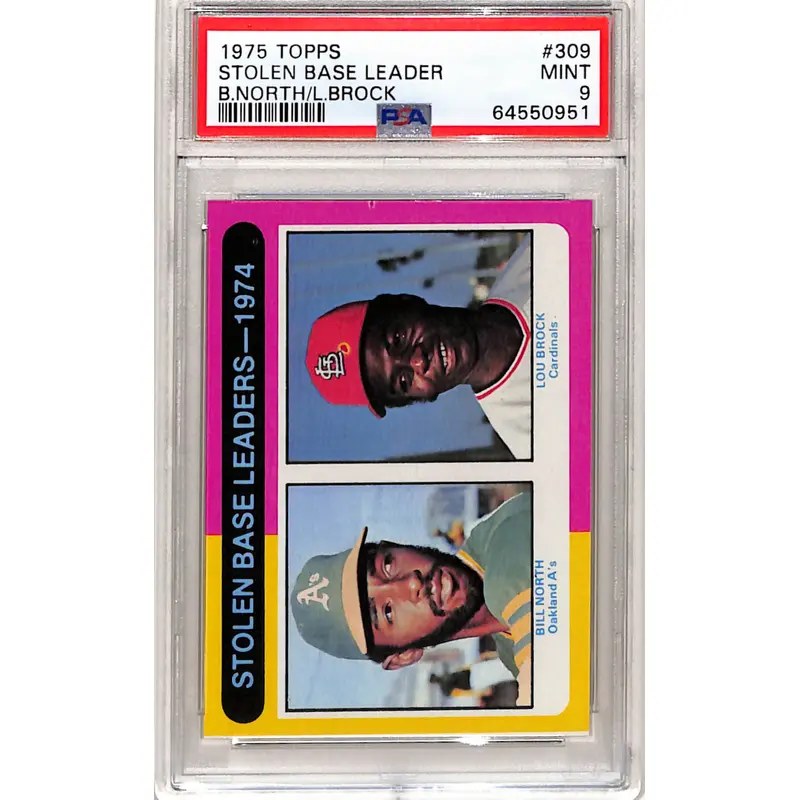 Lou Brock/Bill North 1975 Topps Stolen Base Leaders #309 PSA 9 Mint