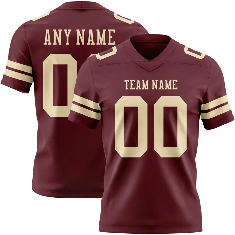 Custom Burgundy Cream Mesh Authentic Football Jersey