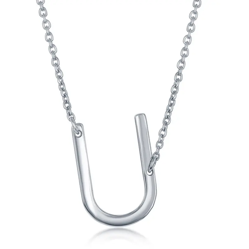 Sterling Silver Sideways 'U' Initial Necklace