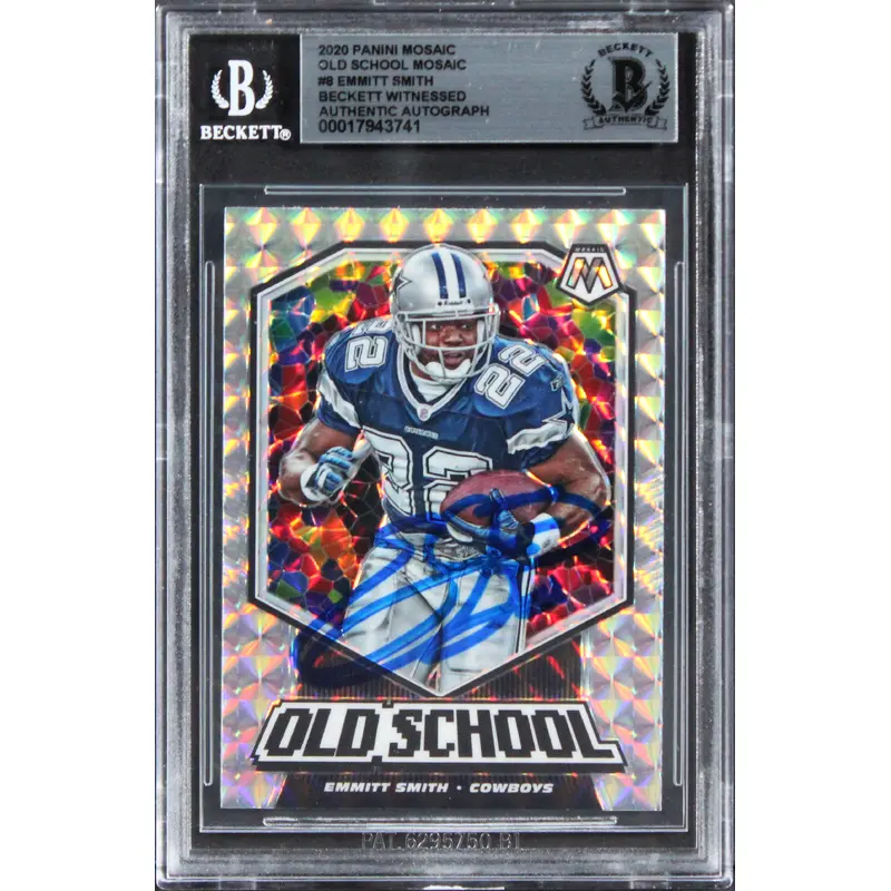 Cowboys Emmitt Smith Signed 2020 Panini Mosaic Old School #8 Card BAS Slabbed