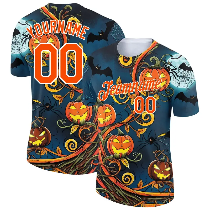 Custom Teal Orange-White 3D Halloween Performance T-Shirt