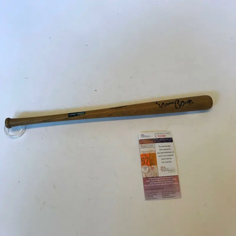 Vintage Ernie Banks Signed 1950's Louisville Slugger Mini Game Model Bat JSA