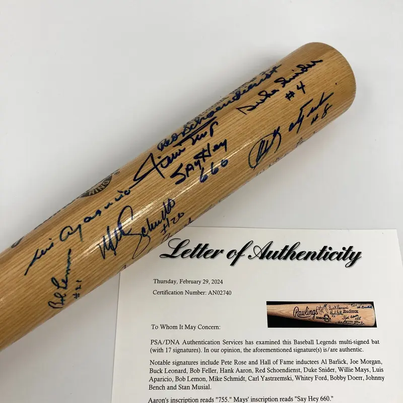 Beautiful Willie Mays "Say Hey 660" & Hank Aaron "755" HOF Multi Signed Bat PSA